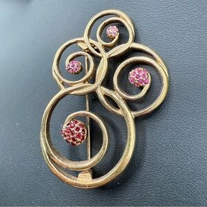 Vintage Swirl Brooch with Pink Ombre Crystal Accents in Modernist Design